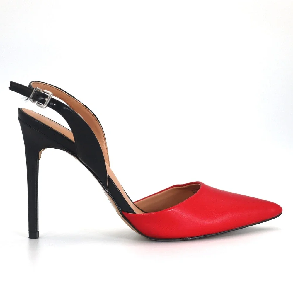 Express Slingback Pumps Womens 10 Red Black Stiletto Pointed Toe Dress Heels